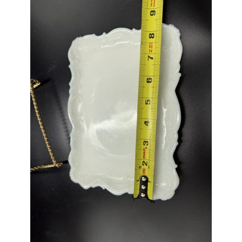Vintage White Milk Glass Vanity Tray Scroll Border 513 Trinket Dish 8